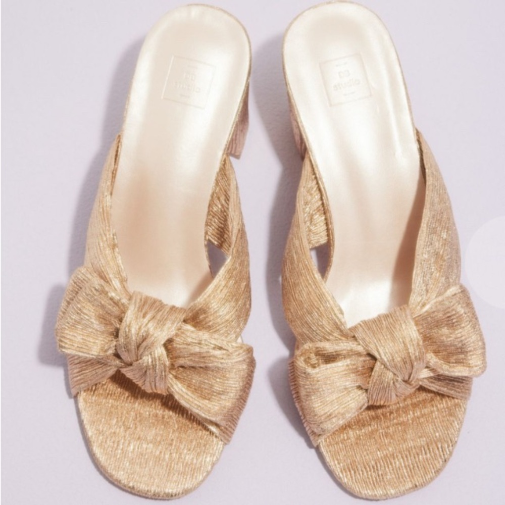 Db Studio Pleated Metallic Bow Mules Size 10 - image 7